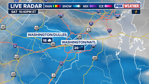 Snow reported in Washington D.C.