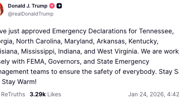 President Trump approves Emergency Declarations for 10 states
