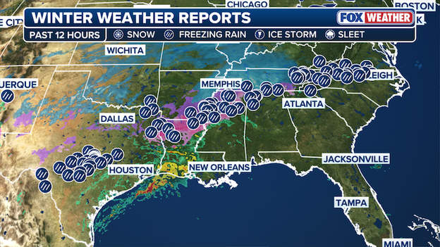 Ice reported across 11 states in past 12 hours