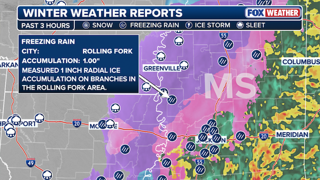 NEW ice report: 1.0 inch recorded in Rolling Fork, Mississippi