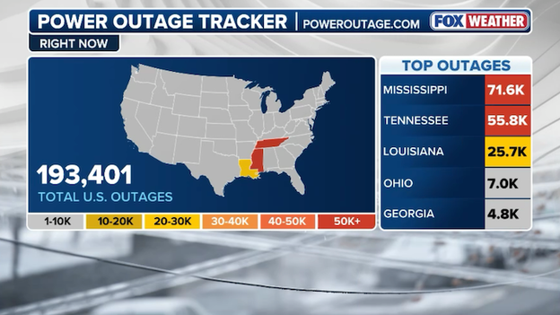 Thousands remain without power in Mississippi as nor'easter lashes the Southeast