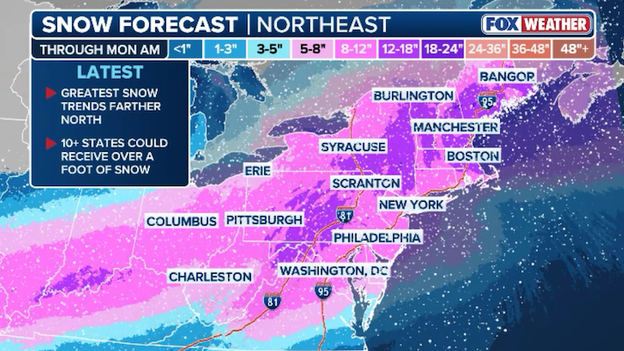 Up to a foot of snow coming for New York and Philadelphia
