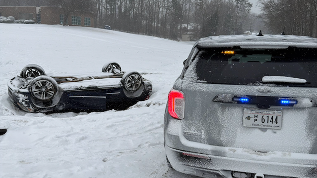 Icy roads and whiteout conditions create perilous travel in South Carolina