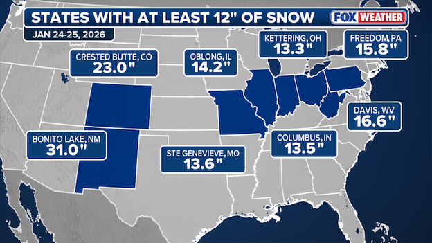 8 states now reporting more than one foot of snow