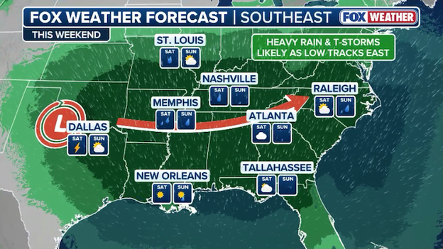 Heavy rain and flood risk to sweep across South for Valentine's Day weekend