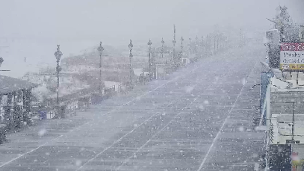 Huge snowflakes signal the storm’s arrival at the Jersey Shore
