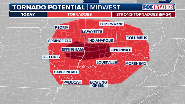 Severe storm threat escalates with 'strong tornadoes' possible today across the Ohio Valley