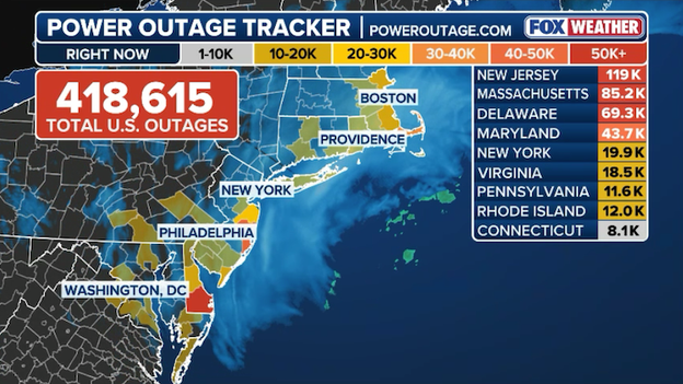 Power outages top 400,000 as blizzard hammers Northeast