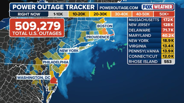 More than 500,000 in the dark as nor'easter slams the Northeast grid