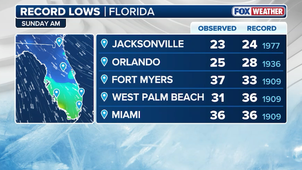 Historic freeze hits West Palm Beach, Florida with coldest air in 37 years