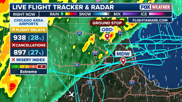 Inbound flights to Chicago O'Hare being held until 6:45 p.m. ET due to storms
