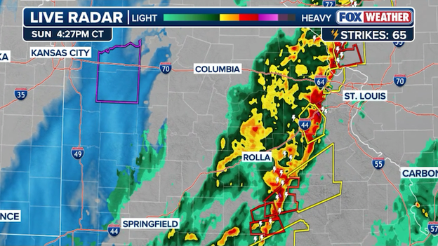 Missouri is split in two as snow squall whiteouts hit the west while tornadoes threaten the east