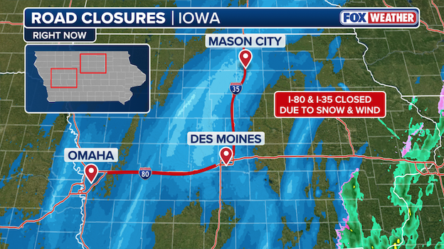 Iowa DOT shuts down major interstates while 60-mph winds create whiteout conditions