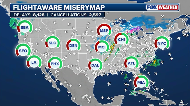Nearly 12,000 flights disrupted by monster storm slicing across America