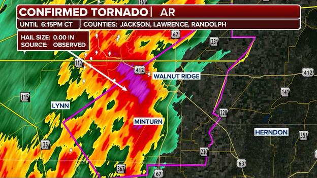 First tornado of the day spotted in Minturn, Arkansas