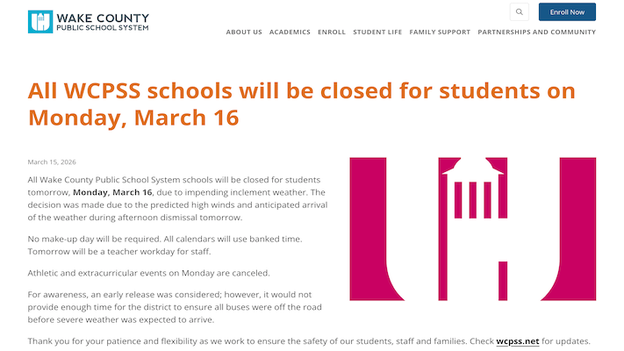 Schools across the East Coast announce Monday closures ahead of severe storms