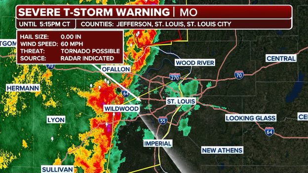 Severe Thunderstorm Warning issued for St. Louis, Missouri