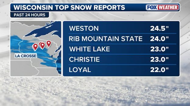 NEW snow report: 24.5 inches recorded in Weston, Wisconsin