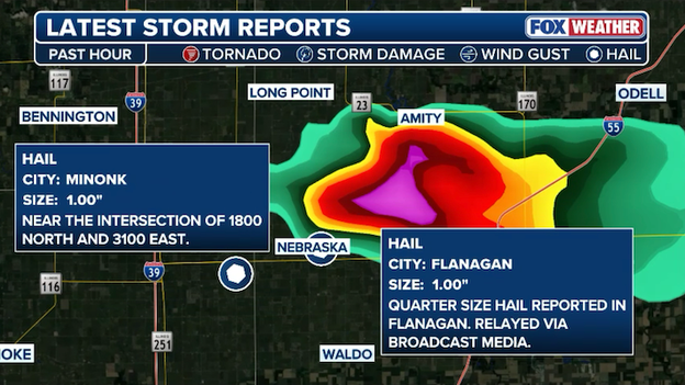 Hail hammering Illinois as severe storm charges east