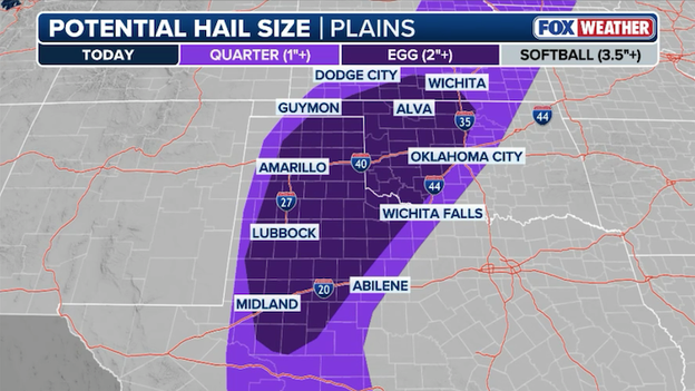Baseball-sized hail could hammer Eastern Texas Panhandle, Western Oklahoma this evening