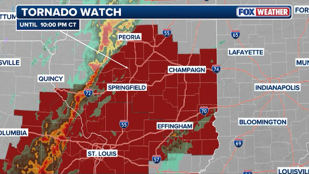 Tornado Watch expanded across Illinois as severe storms race across the Heartland