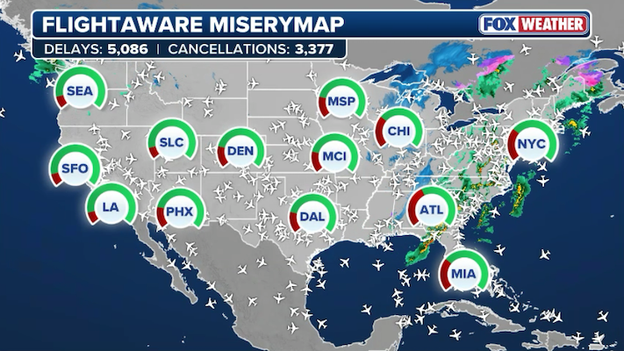 Flight disruptions approach 23,000 as severe storms batter East Coast hubs