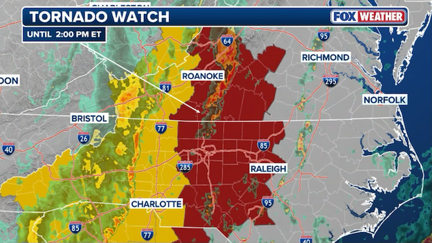 Tornado Watch issued for Virginia and North Carolina as severe storm threat intensifies