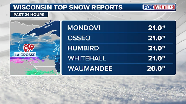 NEW snow report: 21.0 inches recorded in Mondovi, Wisconsin