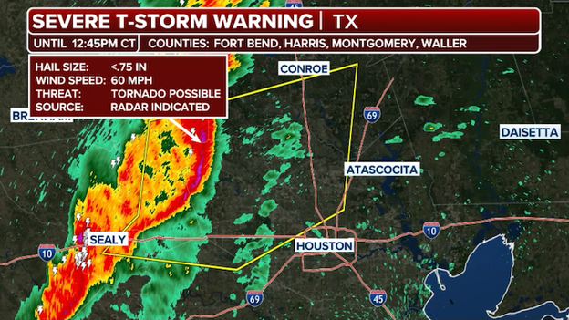 Severe thunderstorms roaring into Houston metro area right now