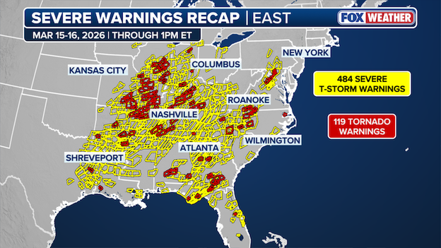 Nearly 600 severe weather warnings issued across America in the past day