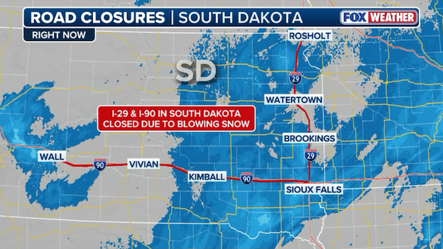 South Dakota shuts down I-90 and I-29 as blizzard creates zero visibility