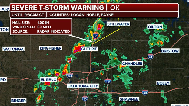 Severe storms popping up north of Oklahoma City this morning