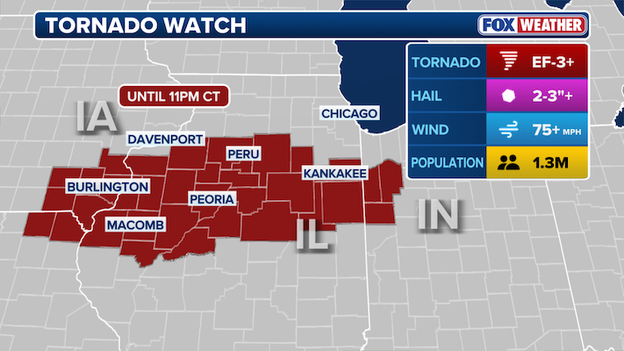 Tornado Watch issued: Intense tornadoes target Illinois, Indiana, and Iowa