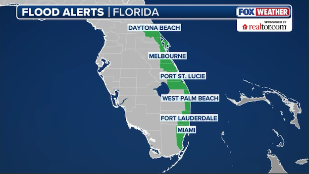 Flood Watch remains in effect from Miami to Daytona Beach as heavy rain shifts toward the coast
