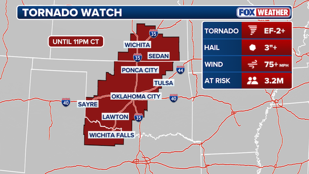 Tornado Watch issued for parts of Kansas, Oklahoma and Texas