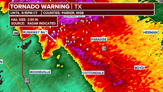 Power flashes illuminate the night as tornado tracks through Runaway Bay
