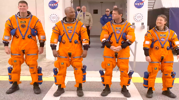 Artemis II crew waves goodbye as they head to the pad for tonight's launch