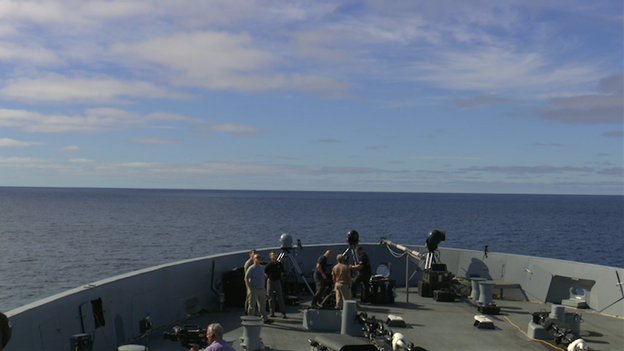 Recovery helicopters launch from the USS Murtha