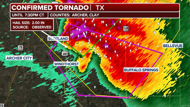 Intense supercell producing confirmed tornado in North Texas tonight