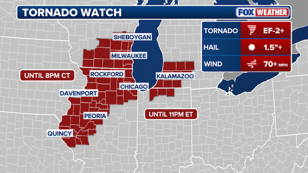 Tornado Watch now includes Chicago as severe storms continue to batter the Midwest
