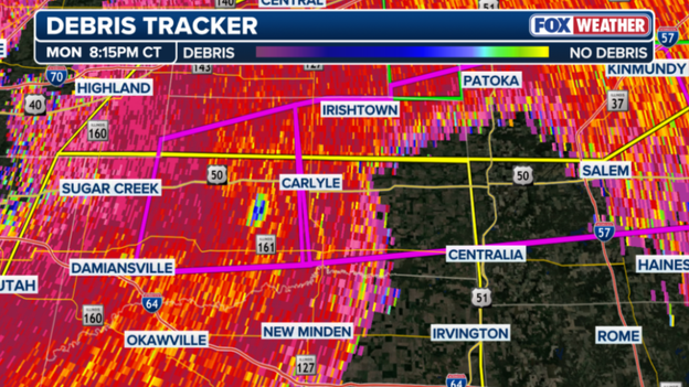 PDS tornado heading toward Carlyle, Illinois