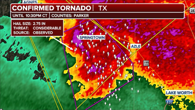 Particularly Dangerous Situation: Large, extremely dangerous tornado in Parker County, Texas