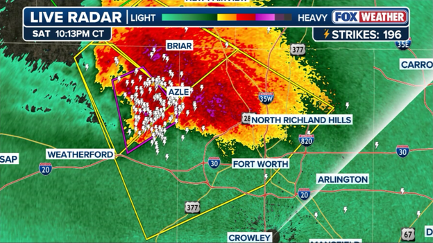 Fort Worth under destructive warning: 80 mph winds and baseball-size hail imminent