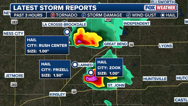 Severe thunderstorms drop quarter to ping pong ball-sized hail in Kansas