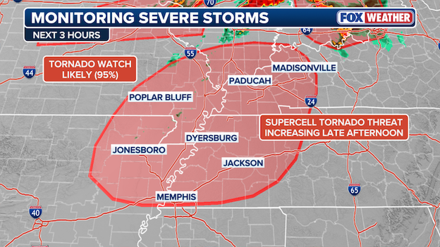 Tornado Watch expected as "high-end" threat moves toward the Mississippi River Valley