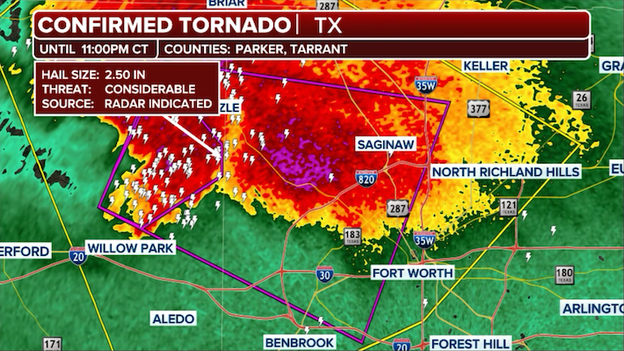 Particularly Dangerous Situation: Large tornado approaching Fort Worth suburbs