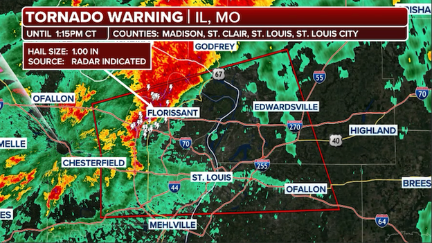 Tornado Warning issued for St. Louis metro as dangerous storm moves through Maryland Heights