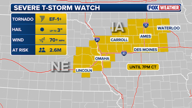 Severe Thunderstorm Watch issued for Nebraska and Iowa