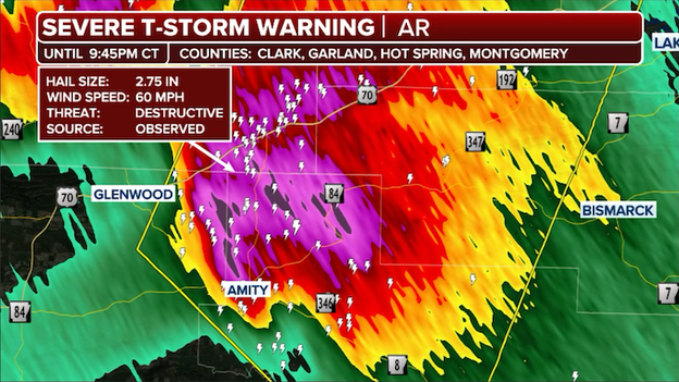 Baseball-sized hail possible as intense storm hammers Amity, Arkansas