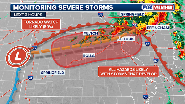 Tornado Watch likely as surface-based storms begin to erupt in Missouri